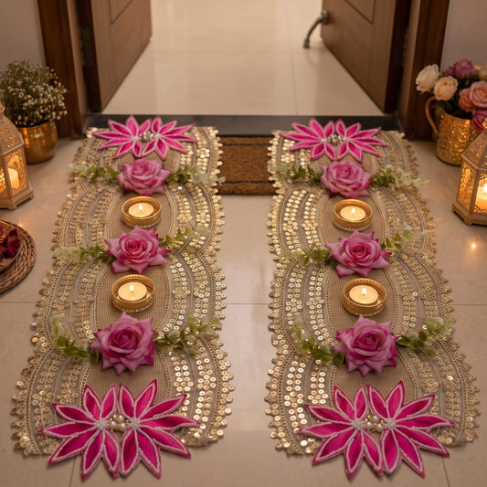 Handcrafted festive T-light/diya table runner