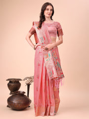 Linen Saree with Multicolor Weaving & Zari Pallu - Elegant & Lightweight for Everyday Grace