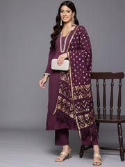 Women Purple Gota Lace Embellished Kurta With Bottom And Dupatta