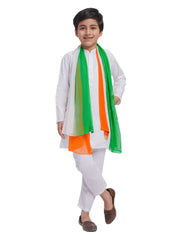 Men's White Cotton Kurta And Pyjama And Dupatta Set