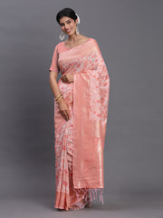 Sky Blue Linen Cotton Saree with Silver Zari Weave & Tassels – Festive & Elegant Office Wear