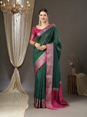 Women's Aura Silk Green WovenDesign DesignerSaree With Blouse Piece