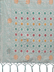 Elegant Olive Green Linen Cotton Saree with Zari Border & Woven Motifs – Perfect for Sophisticated Everyday & Festive Looks