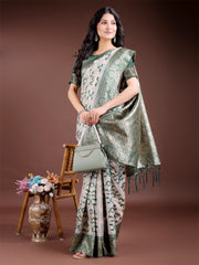 White & Maroon Woven Linen Cotton Saree with Rich Zari Border – Soft Festive Wear Saree for Women