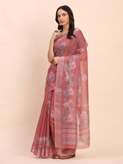 Rust Cotton Cotton Saree with Tribal Floral Print | Bold Ethnic Design | Lightweight Casual & Festive Saree for Women