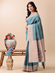 Graceful Blue & Beige Lichi Silk Saree with Elegant Woven Pallu – Timeless Beauty for Every Occasion