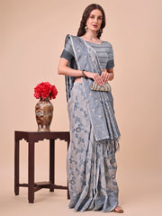 Banarasi Cotton Saree with Floral Zari Work and Traditional Pallu - Elegant Ethnic Wear for Festivals & Ceremonies