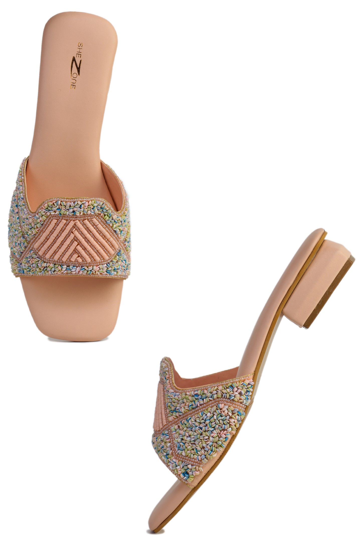 Casual Peach Open Toe Flats Square Toe Slip-On Flats