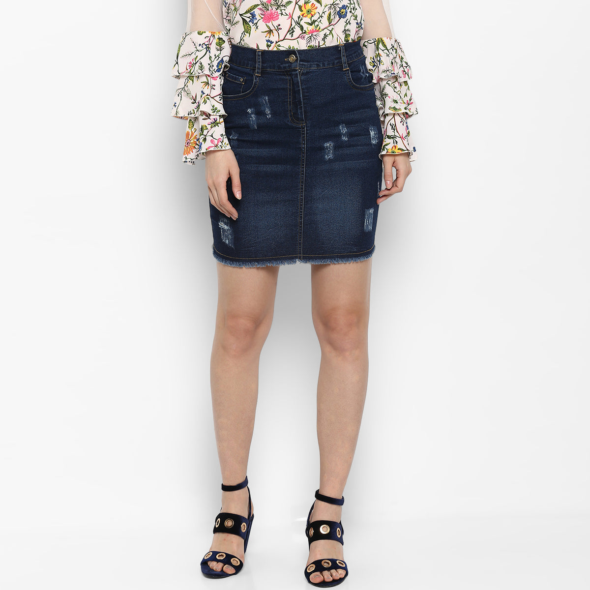 Women's Distressed Denim Skirt