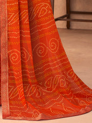 Women's Chiffon Orange Embellished DesignerSaree With Blouse Piece