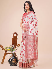 Elegant Linen Cotton Saree with Zari Woven Border and Pallu - Soft Lightweight Saree for Daily, Festive & Office Wear