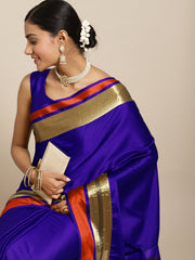 Women's Aura Silk Blue WovenDesign DesignerSaree With Blouse Piece