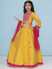 Girls Boho Design Yellow Pink Embroidered Choli & Ready to Wear Lehenga With Dupatta.