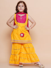 cotton Woven Sleeveless Solid Flared Kurta And Sharara With Dupatta Set