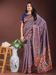 Vibrant Copper & Blue Banarasi Silk Saree with Colorful Pallu – Perfect Blend of Tradition and Festive Elegance