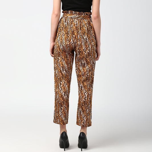 Women's Animal Print Paperbag Elasticated waistline Pants
