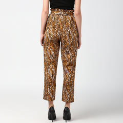 Women's Animal Print Paperbag Elasticated waistline Pants