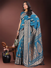 Graceful Royal Blue Banarasi Silk Saree with Silver Zari – Perfect Ethnic Wear for Weddings & Festive Moments