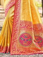 Traditional Kanjivaram Silk Saree in Orange with Grand Zari Pallu and Matching Blouse