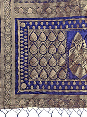 Graceful Royal Blue Banarasi Silk Saree with Silver Zari – Perfect Ethnic Wear for Weddings & Festive Moments