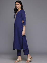 Women Navy Blue Round Neck Gotta Embellished Straight Kurta Paired With Printed Dupatta  And Tonal  Bottom