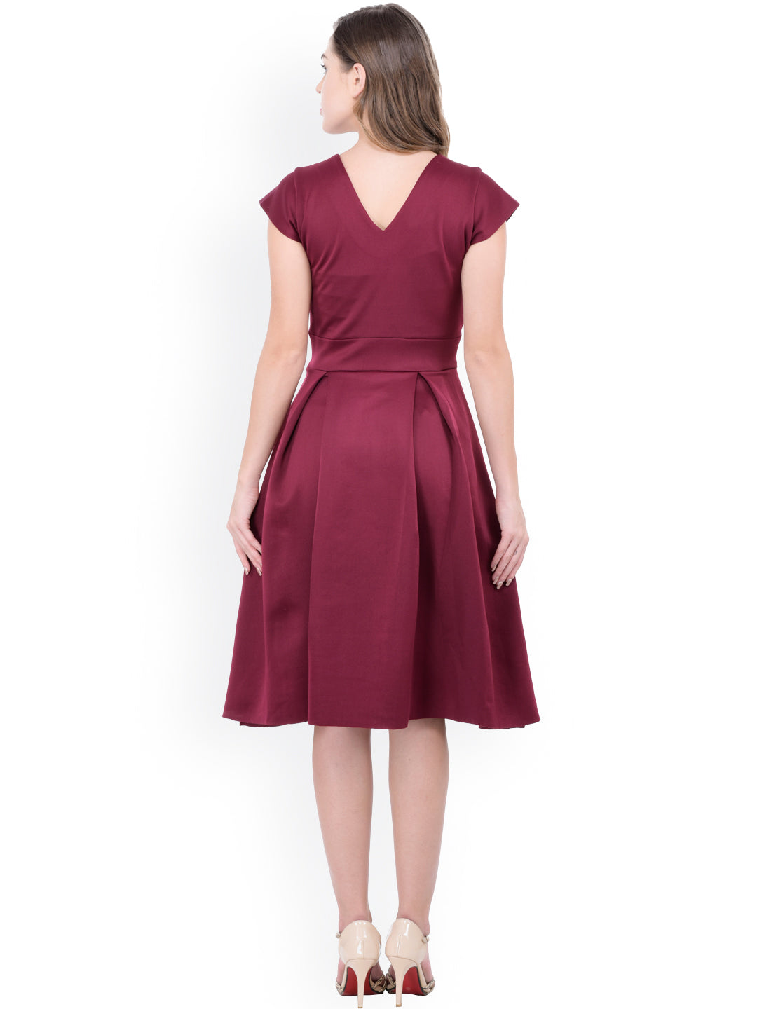 Women Burgundy Fit & Flare Dress