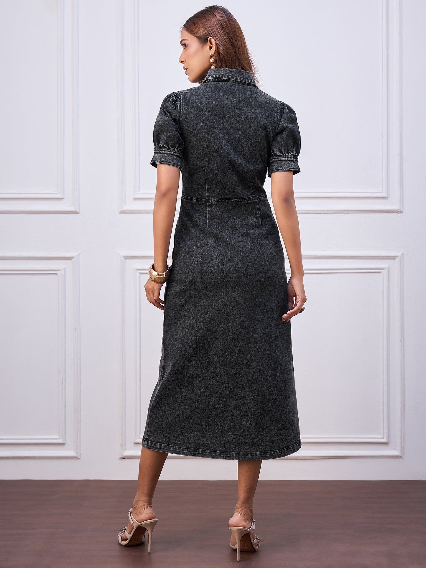 StyleStone Women's Black Denim fitted Dress