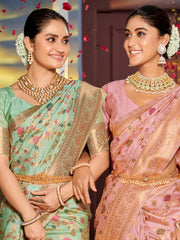 Graceful Yellow Banarasi Silk Saree with Golden Zari Woven Border & Floral Jaal – Wedding & Festive Wear