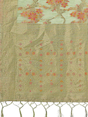 Elegant Orange Linen Cotton Saree with Floral Weave & Soft Gold Pallu – Graceful Choice for Casual, Office & Festive Looks
