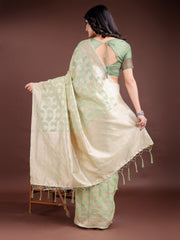 Elegant Peach Pink Linen Cotton Saree for Women – Soft Lightweight Saree with Subtle Self-Weave & Tassel Pallu