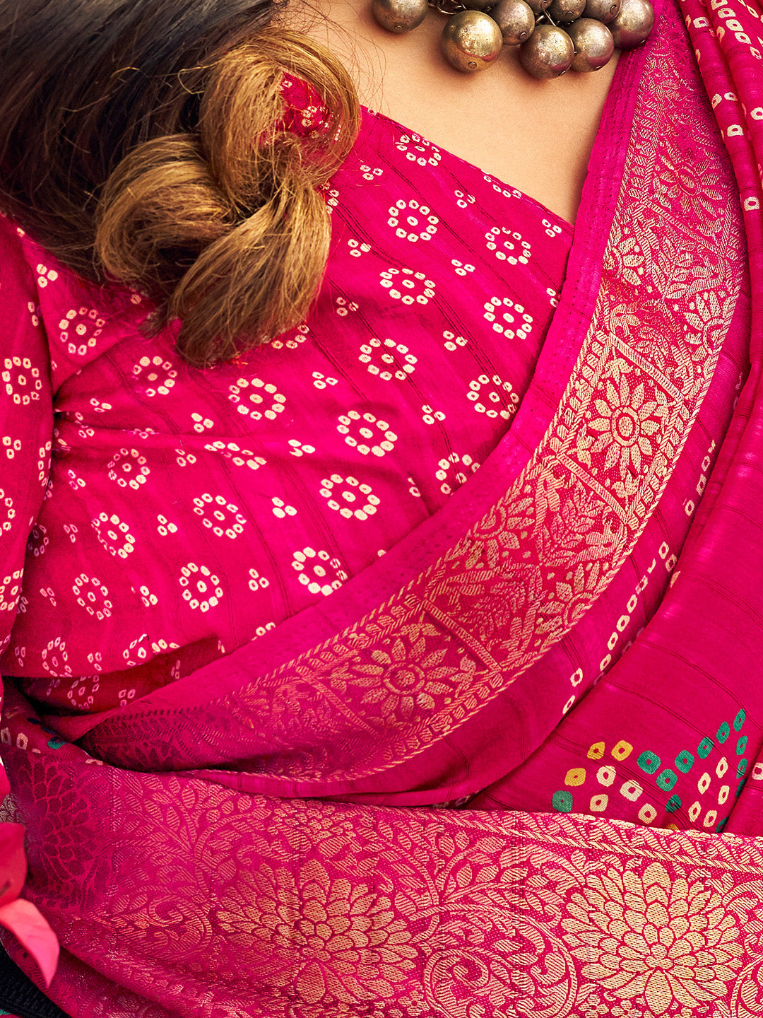 Women's Muga Silk Pink Printed Designer Saree With Blouse Piece