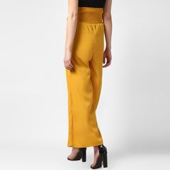Women's Yellow Polyester High Waisted Palazzo with front Rivets and Back Elastic