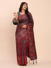 Elegant Jacquard Linen Cotton Saree with Traditional Multicolor Weave & Tassel Pallu - Festive & Casual Wear for Women