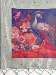 Floral Linen Cotton Saree with Zari Border & Digital Printed Pallu - Elegant Sari for Festive Occasions