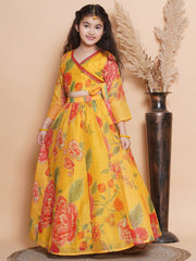 Girls Yellow Printededed Ready to wear Choli & Lehenga