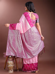 Orange & Maroon Lichi Silk Saree with Rich Zari Pallu & Tassels – Soft Festive Wear Saree for Women