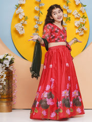 Girls Red Ready to wear Choli & Lehenga with Dupatta