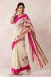 Soft linen saree with shaded style prints and cutwork