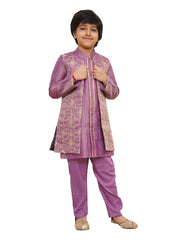 Boys' Purple Jacket, Kurta and Pyjama Set