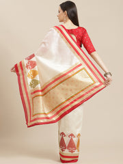 Women's Patola silk Cream Foil Print Designer Saree With Blouse Piece