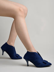 حذاء Shoetopia ذو الكعب العالي باللون الأزرق مع تفاصيل فيونكة للنساء والفتيات