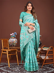 Grace in Every Thread: Pink Patola Linen Cotton Saree Woven with Cultural Elegance
