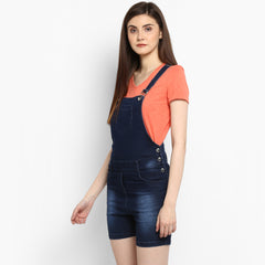 Women's Stretchable Denim Washed effect Shorts Style Dungarees(inner not provided)