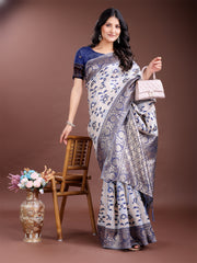 White & Maroon Woven Linen Cotton Saree with Rich Zari Border – Soft Festive Wear Saree for Women