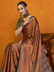 Women's Satin Printed Designer Saree With Blouse Piece