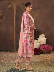 Peach Floral Printed Kurta Set