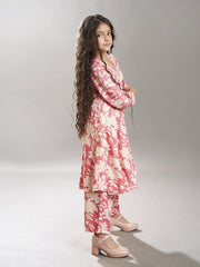 Girls Pink Angrakha Kurta with Trousers