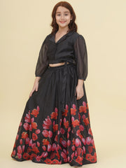 Girls Indo-Western Black & Pink Digital Printed Choli Ready to wear Lehenga