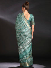 Women's Art Silk Sea Green Printed Designer Saree With Blouse Piece