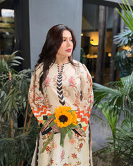 Afghan Floral Print Two-Piece Silk Creap  Kurta And Trousers Set
